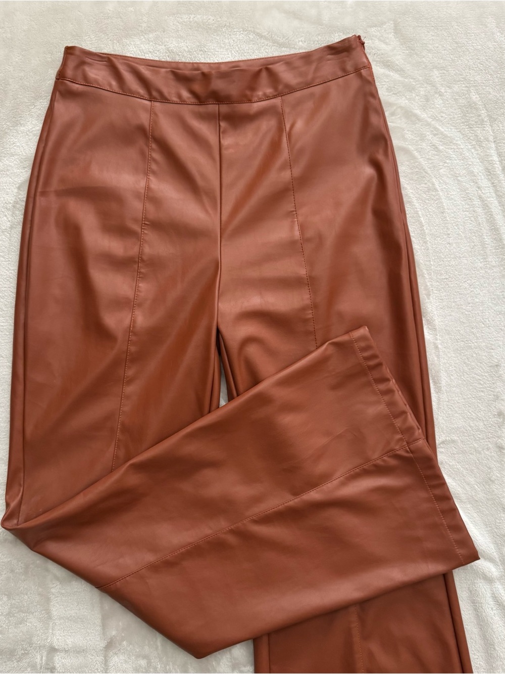 Cider Faux Leather Wide-Leg Pants in Burnt Orange